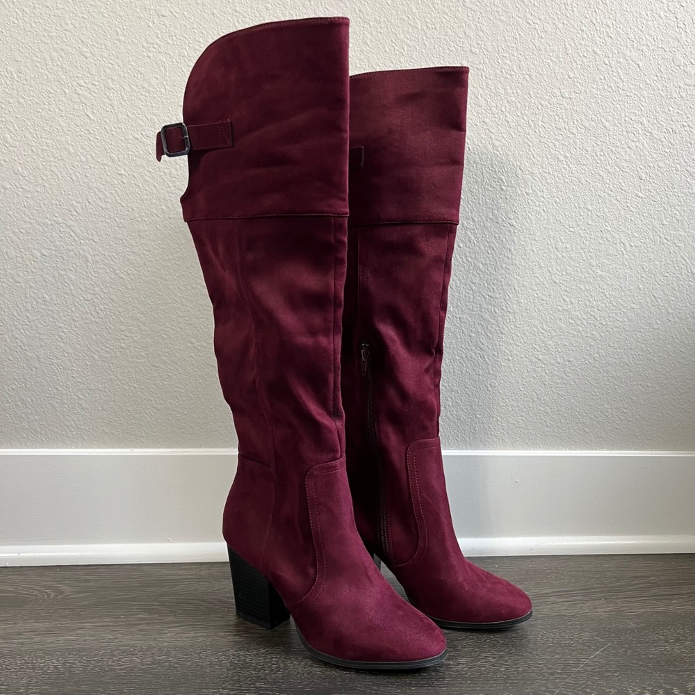 Easy Street Burgundy Faux Suede Over The Knee Boots 7W Dark Academia Whimsigoth